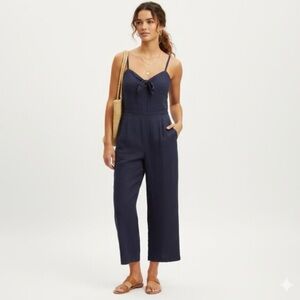 J. Crew Coastal Nautical Navy Linen Cotton Tie-Front Wide Leg Jumpsuit - 4